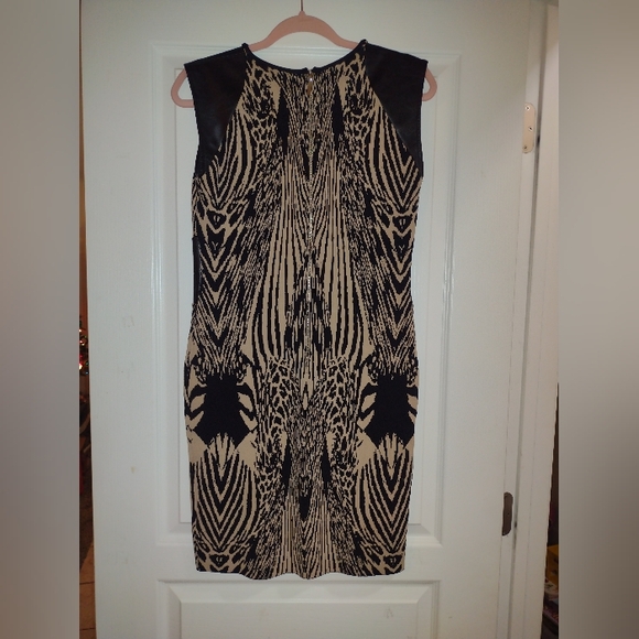 BEBE Short Cocktail Dress w Leather Accents - Picture 2 of 8